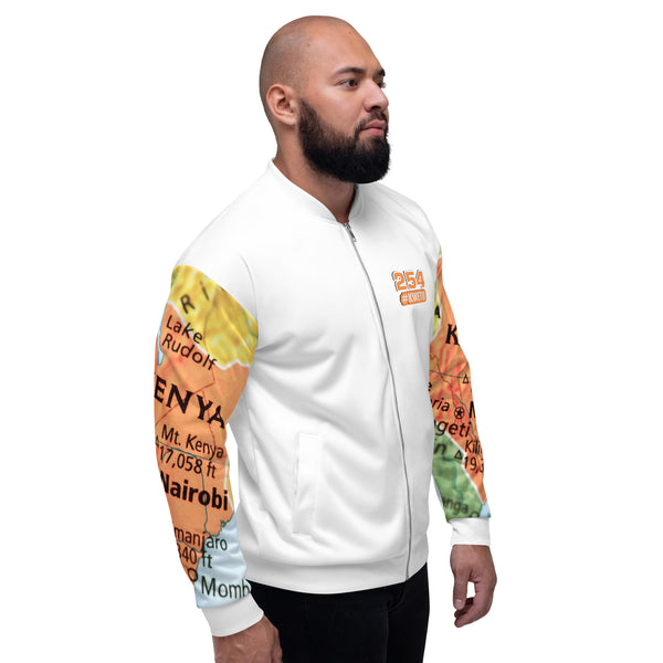 Kenyan Map Bomber Jacket - (White, Unisex)