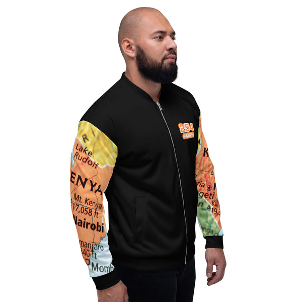 Kenyan Map Bomber Jacket - (Black, Unisex)