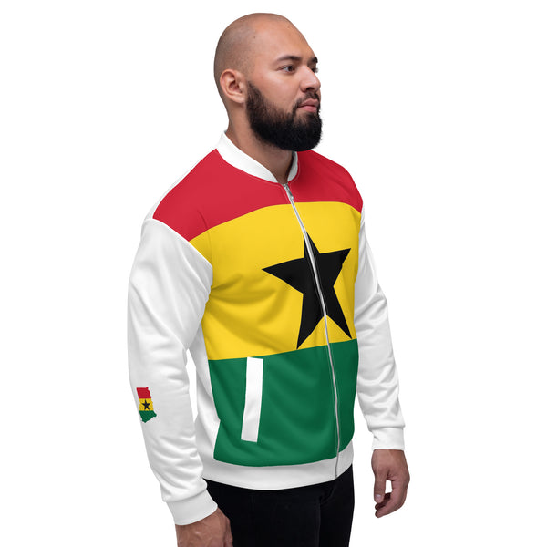 Ghana Flag Unisex Bomber Jacket - White