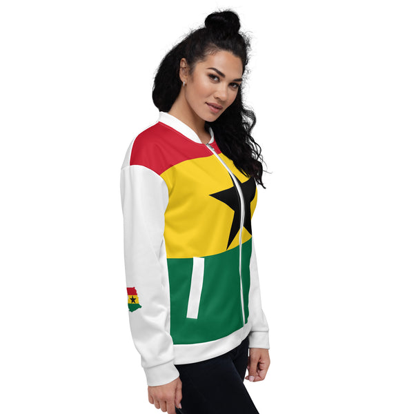 Ghana Flag Unisex Bomber Jacket - White