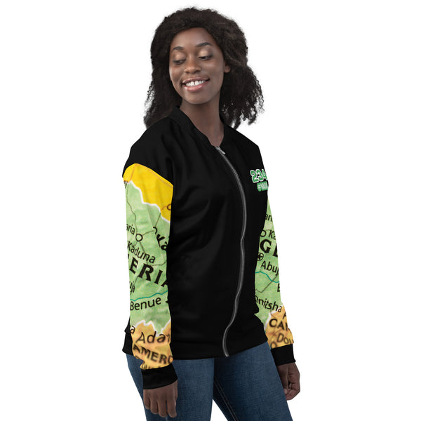 Nigerian Map on sleeves Unisex Bomber Jacket - black