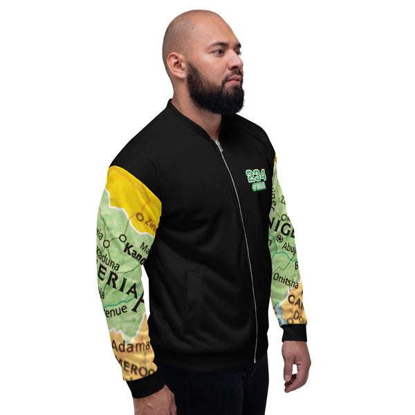 Nigerian Map on sleeves Unisex Bomber Jacket - black