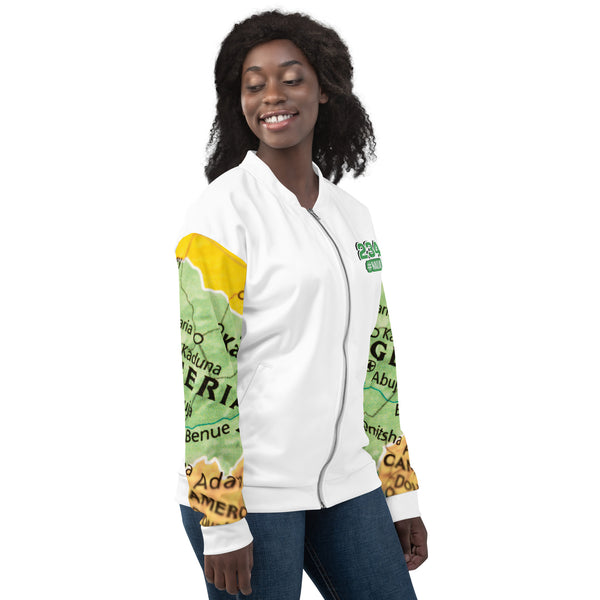 Nigerian Map on sleeves Unisex Bomber Jacket - white
