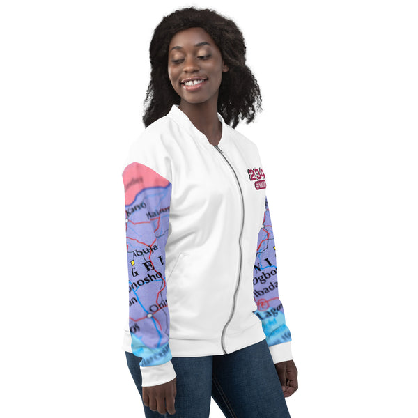 Nigerian Map on sleeves Unisex Bomber Jacket - white