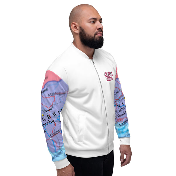 Nigerian Map on sleeves Unisex Bomber Jacket - white