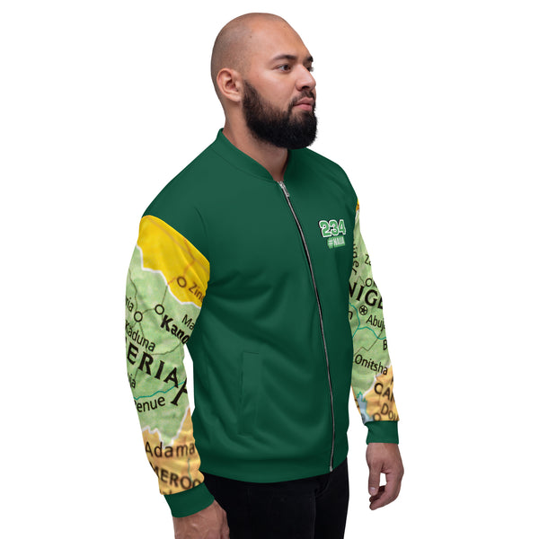 Nigerian Map on sleeves Unisex Bomber Jacket - green