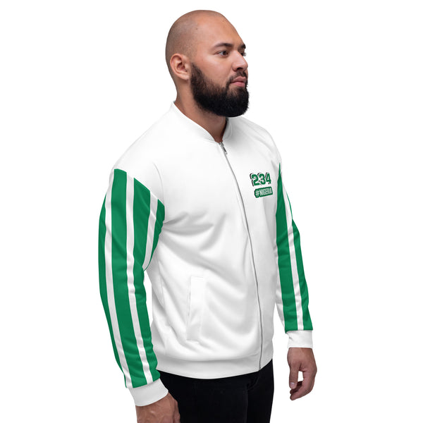 Nigeria Flag on Sleeves Unisex Bomber Jacket - White