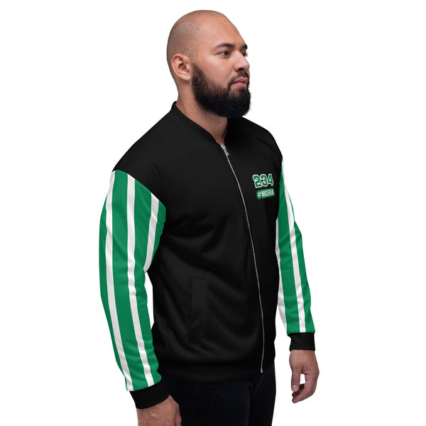 Nigeria Flag on Sleeves Unisex Bomber Jacket - Black