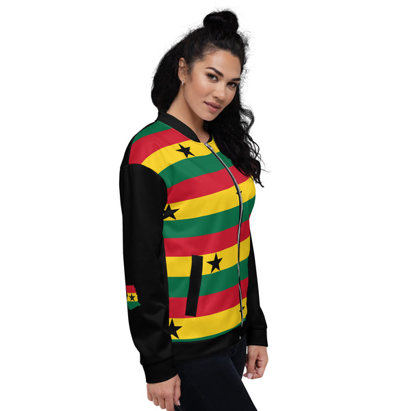 Ghana Flag pattern Unisex Bomber Jacket - Black