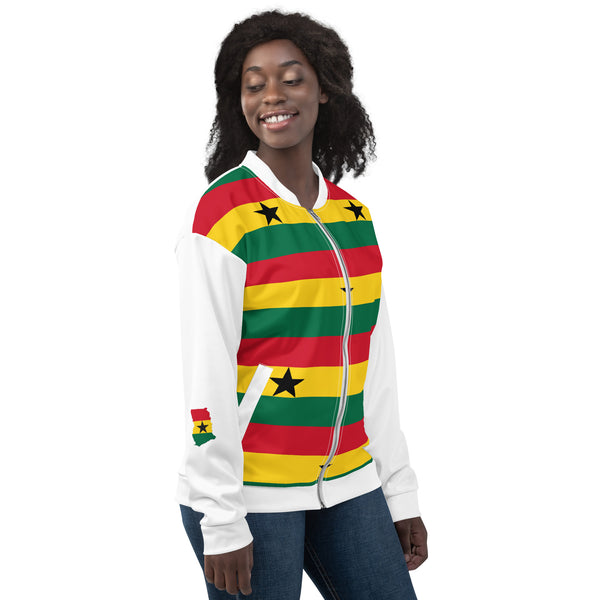 Ghana Flag Pattern Unisex Bomber Jacket - White