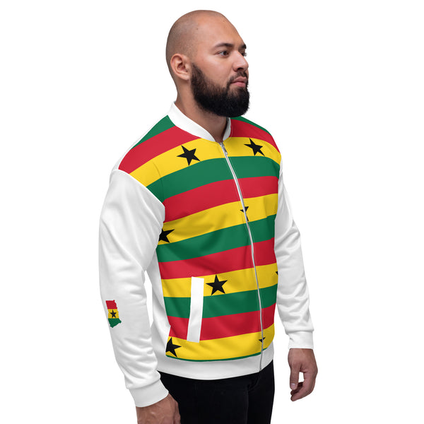 Ghana Flag Pattern Unisex Bomber Jacket - White