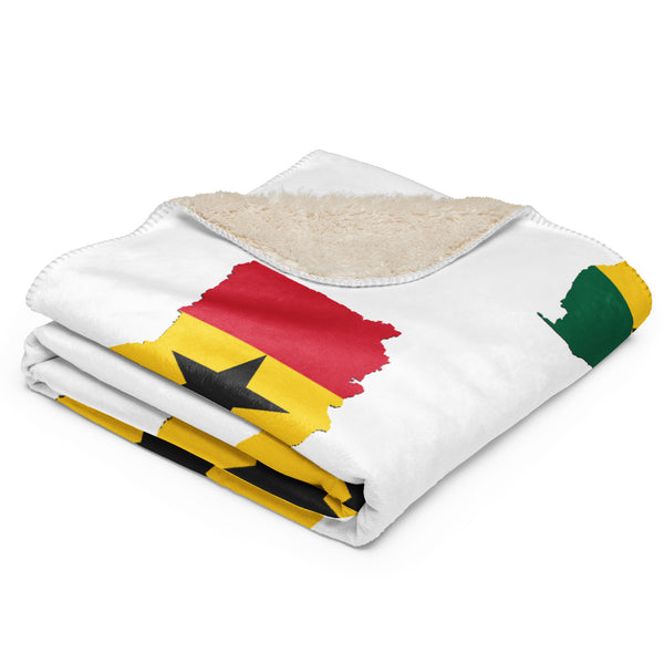 Ghana Map & Flag Sherpa Blanket - White