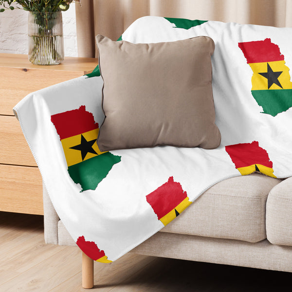 Ghana Map & Flag Sherpa Blanket - White