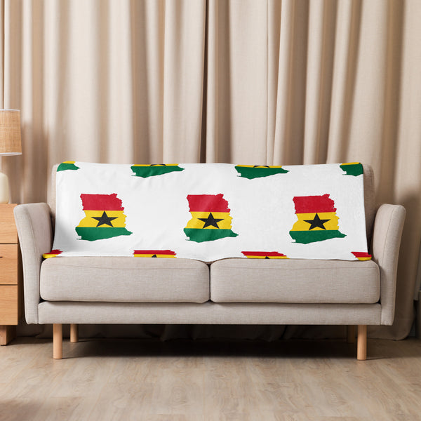 Ghana Map & Flag Sherpa Blanket - White