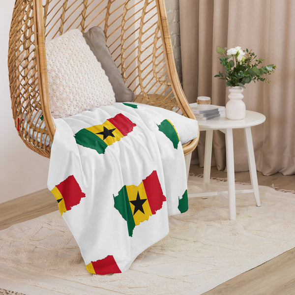 Ghana Map & Flag Sherpa Blanket - White