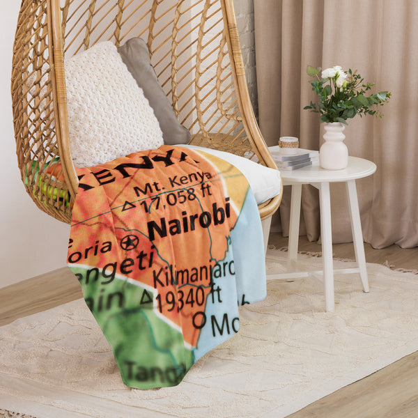 Kenya Map, Sherpa Blanket