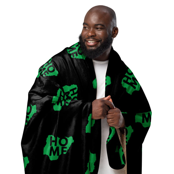 Nigeria Home Green Map on Black, Sherpa Blanket