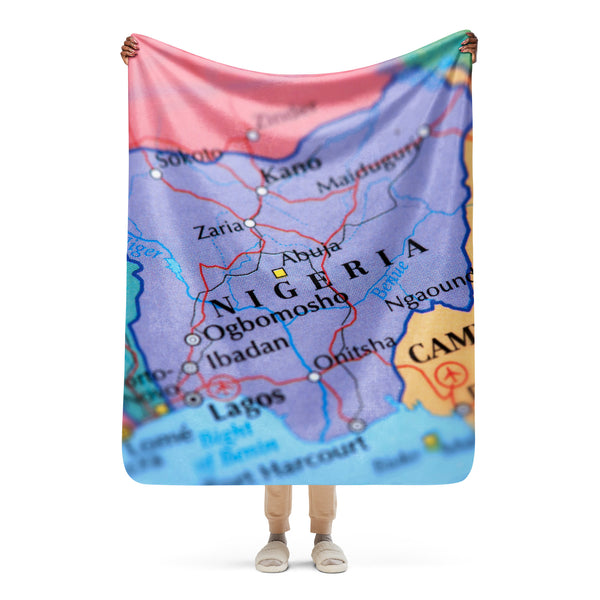 Nigeria Map Sherpa Blanket