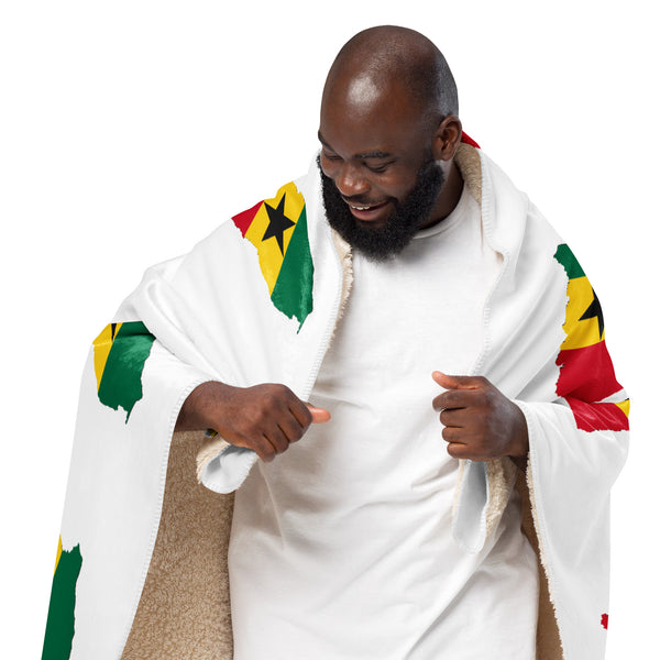Ghana Map & Flag Sherpa Blanket - White