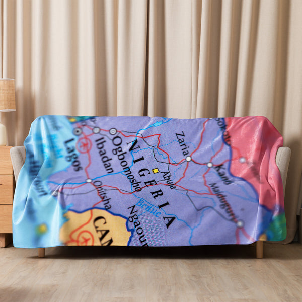 Nigeria Map Sherpa Blanket