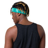 Kenyan Headband - White Map on Iris Blue Fabric