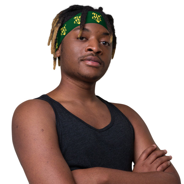 Kenya Headband - Yellow Map on Forest Green Fabric