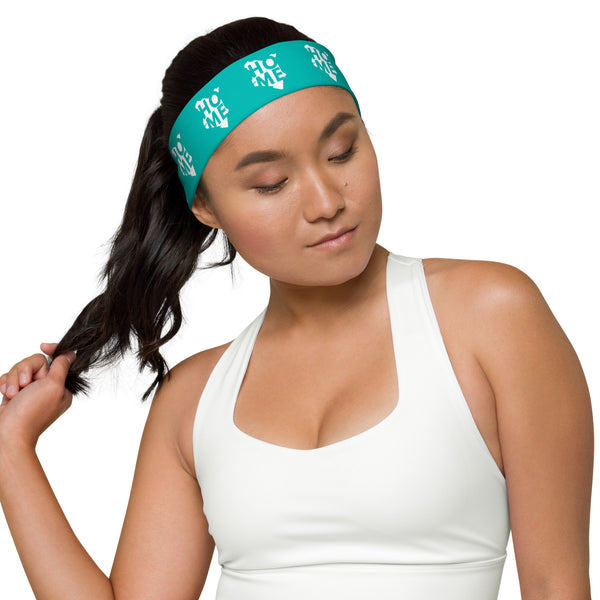 Kenyan Headband - White Map on Iris Blue Fabric