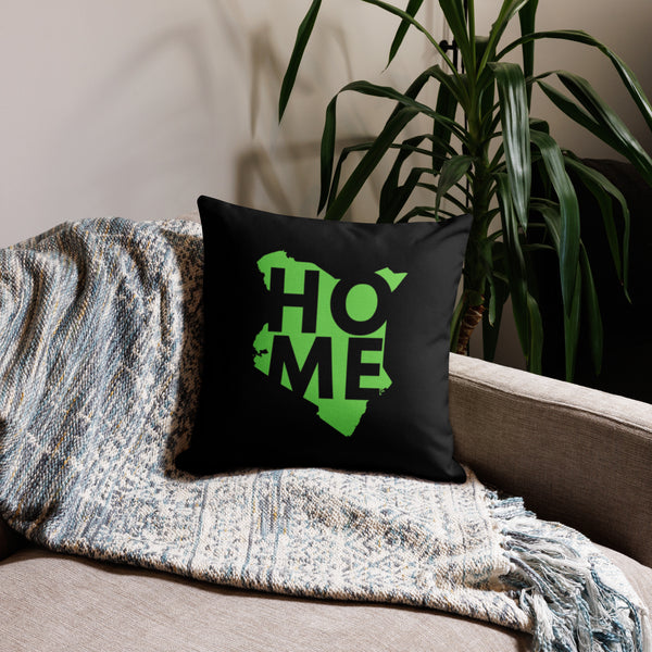 Kenya Premium Throw Pillow - Home, Kenya Grass Green Map on Black