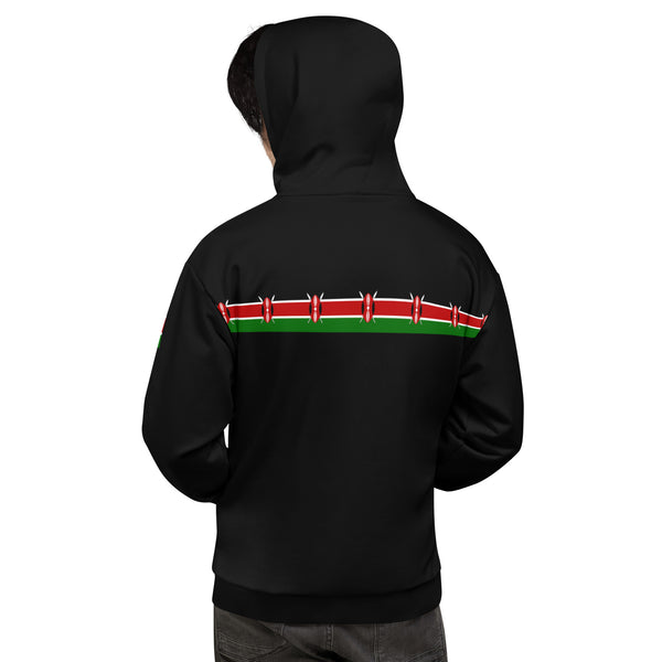 Kenya Flag Unisex Hoodie - Kenyan Flag Strip On Black