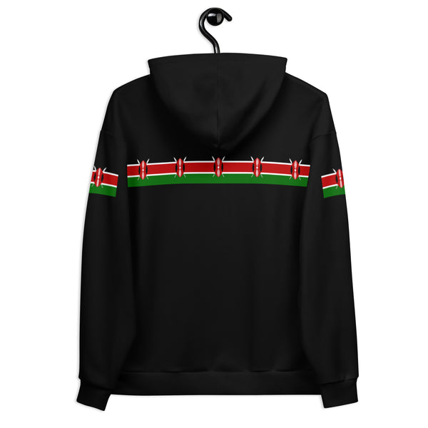 Kenya Flag Unisex Hoodie - Kenyan Flag Strip On Black