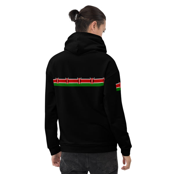 Kenya Flag Unisex Hoodie - Kenyan Flag Strip On Black