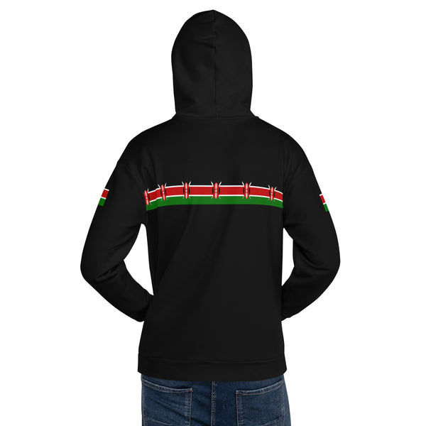 Kenya Flag Unisex Hoodie - Kenyan Flag Strip On Black