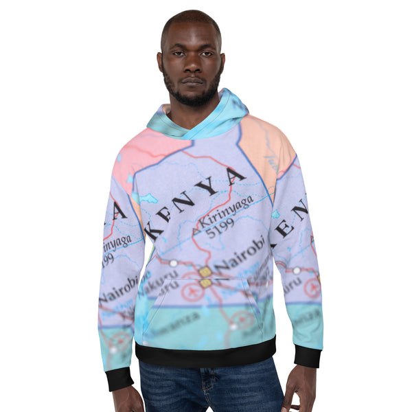Kenya Unisex Hoodie - Light Blue Map