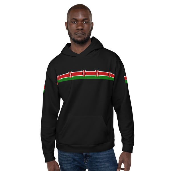 Kenya Flag Unisex Hoodie - Kenyan Flag Strip On Black
