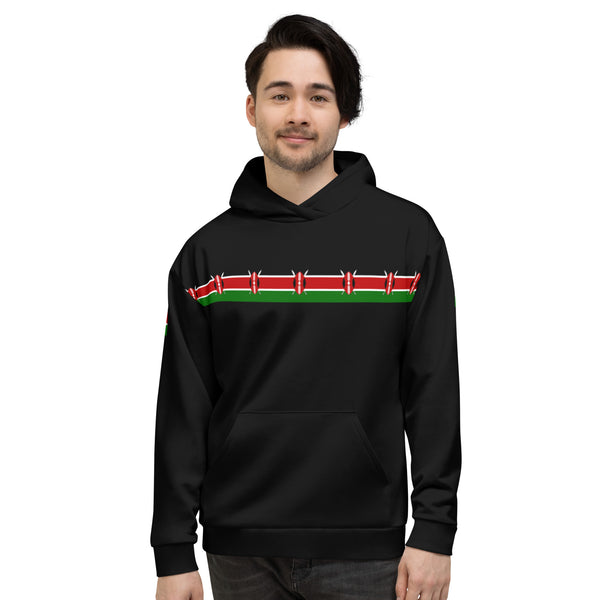 Kenya Flag Unisex Hoodie - Kenyan Flag Strip On Black