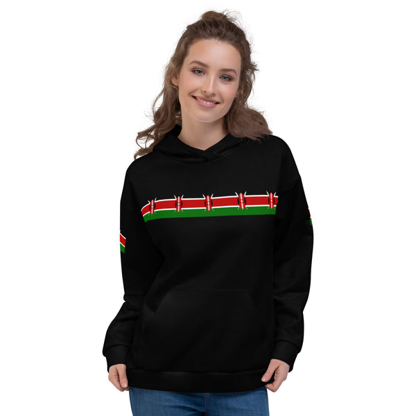 Kenya Flag Unisex Hoodie - Kenyan Flag Strip On Black