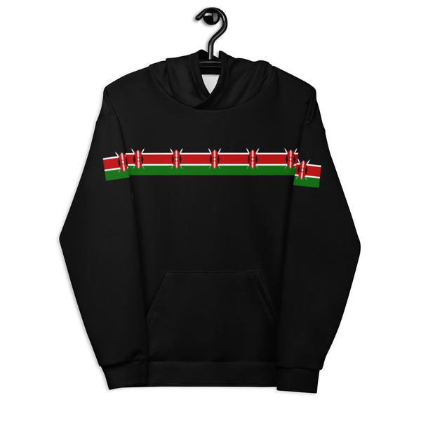 Kenya Flag Unisex Hoodie - Kenyan Flag Strip On Black