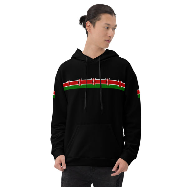 Kenya Flag Unisex Hoodie - Kenyan Flag Strip On Black