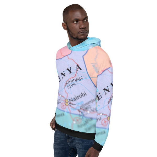 Kenya Unisex Hoodie - Light Blue Map