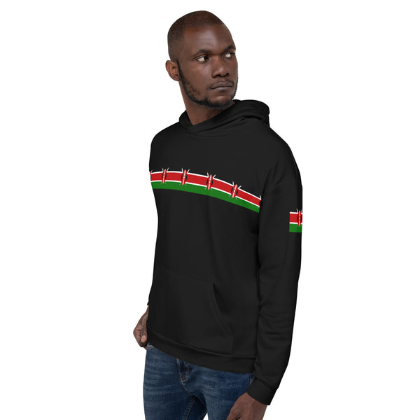 Kenya Flag Unisex Hoodie - Kenyan Flag Strip On Black