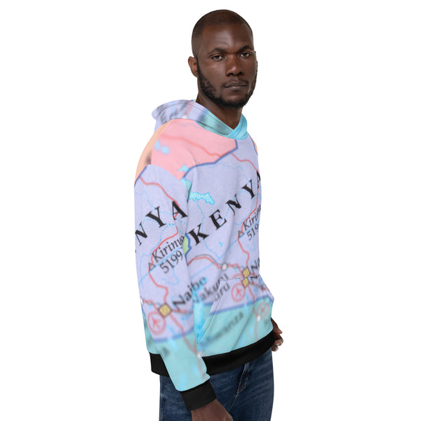 Kenya Unisex Hoodie - Light Blue Map