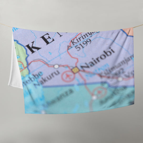 Kenya Premium Throw Blanket - Kenya Map (Blue)