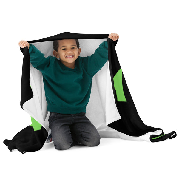 Kenya Premium Throw Blanket- Kenya Grass Green Map, on Plain Black