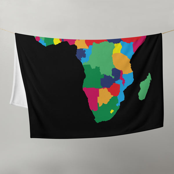 Africa Premium Throw Blanket - African Countries Map, on plain black