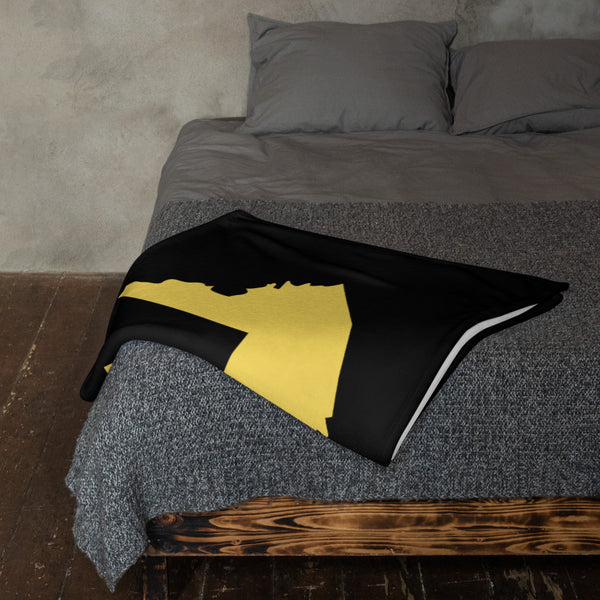 Kenya Premium Throw Blanket- Kenya Yellow Map, on Plain Black