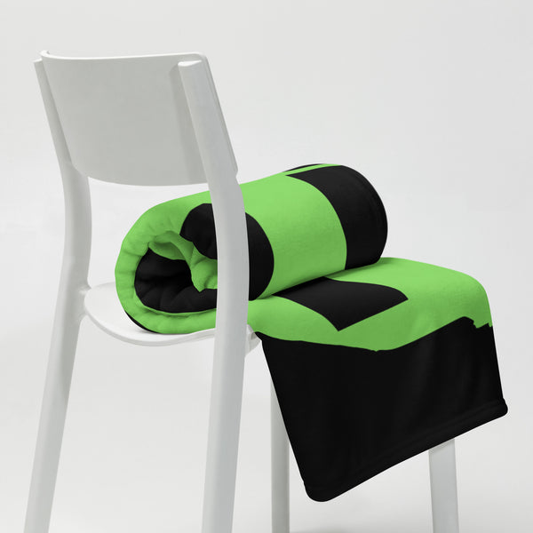 Kenya Premium Throw Blanket- Kenya Grass Green Map, on Plain Black