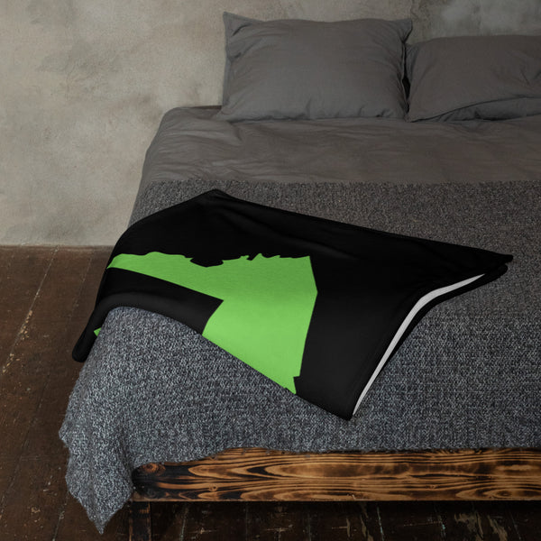 Kenya Premium Throw Blanket- Kenya Grass Green Map, on Plain Black
