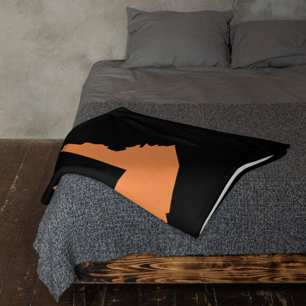 Kenya Premium Throw Blanket- Kenya Orange Map, on Plain Black