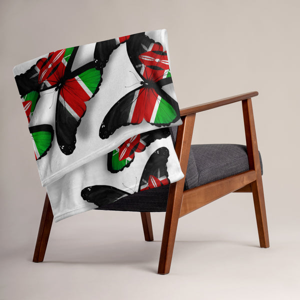 Kenya Flag Throw Blanket - Kenyan Flag (Butterflies pattern)
