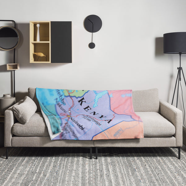 Kenya Premium Throw Blanket - Kenya Map (Blue)